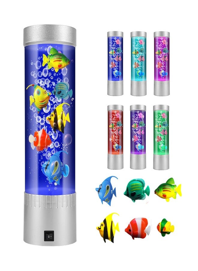 Handsbrain Bubble Fish Lamp with 6 Floating Fake Fish - LED Aquarium Night Light with Bubbles - Cylindrical Transparent Tank, Perfect for Kids’ Rooms, Offices, and Living Spaces - Image 1